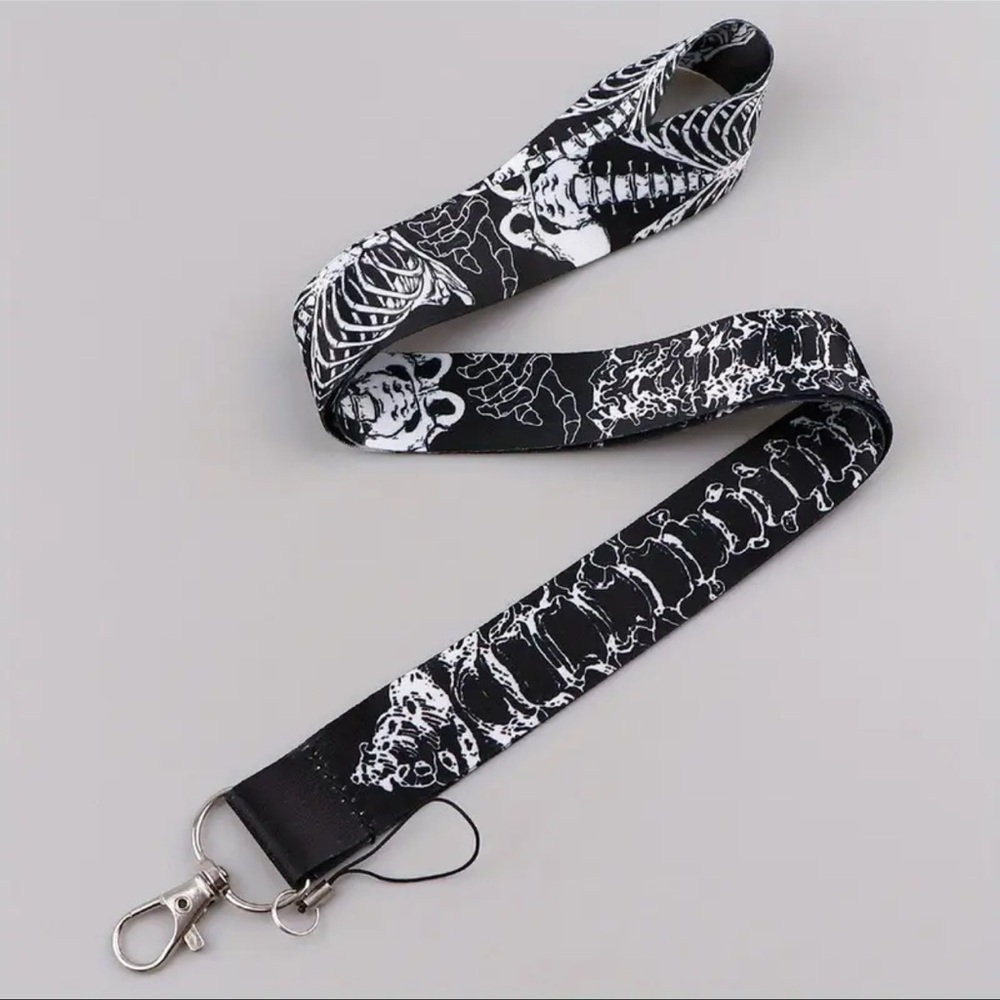 Black and White Skeleton Lanyard, NEW